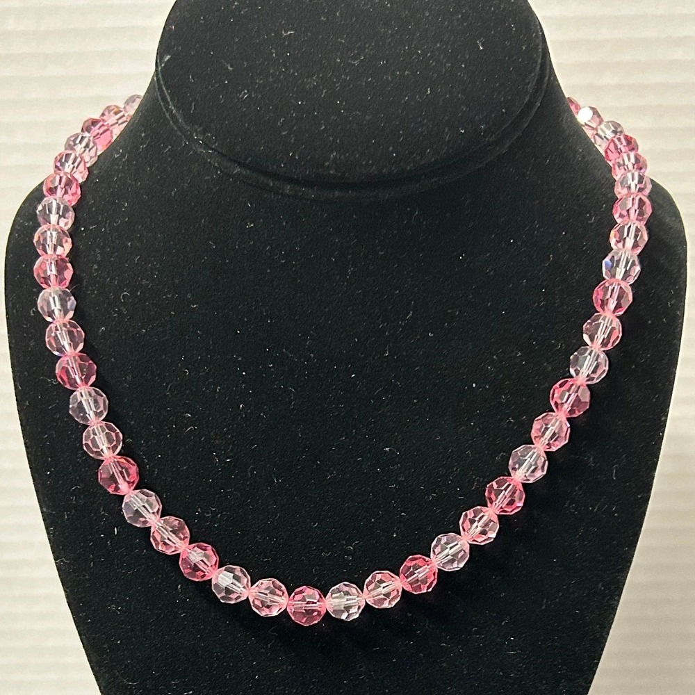 Vintage Pink‎ Faceted Crystal Statement Necklace Gunmetal Lobster Clasp